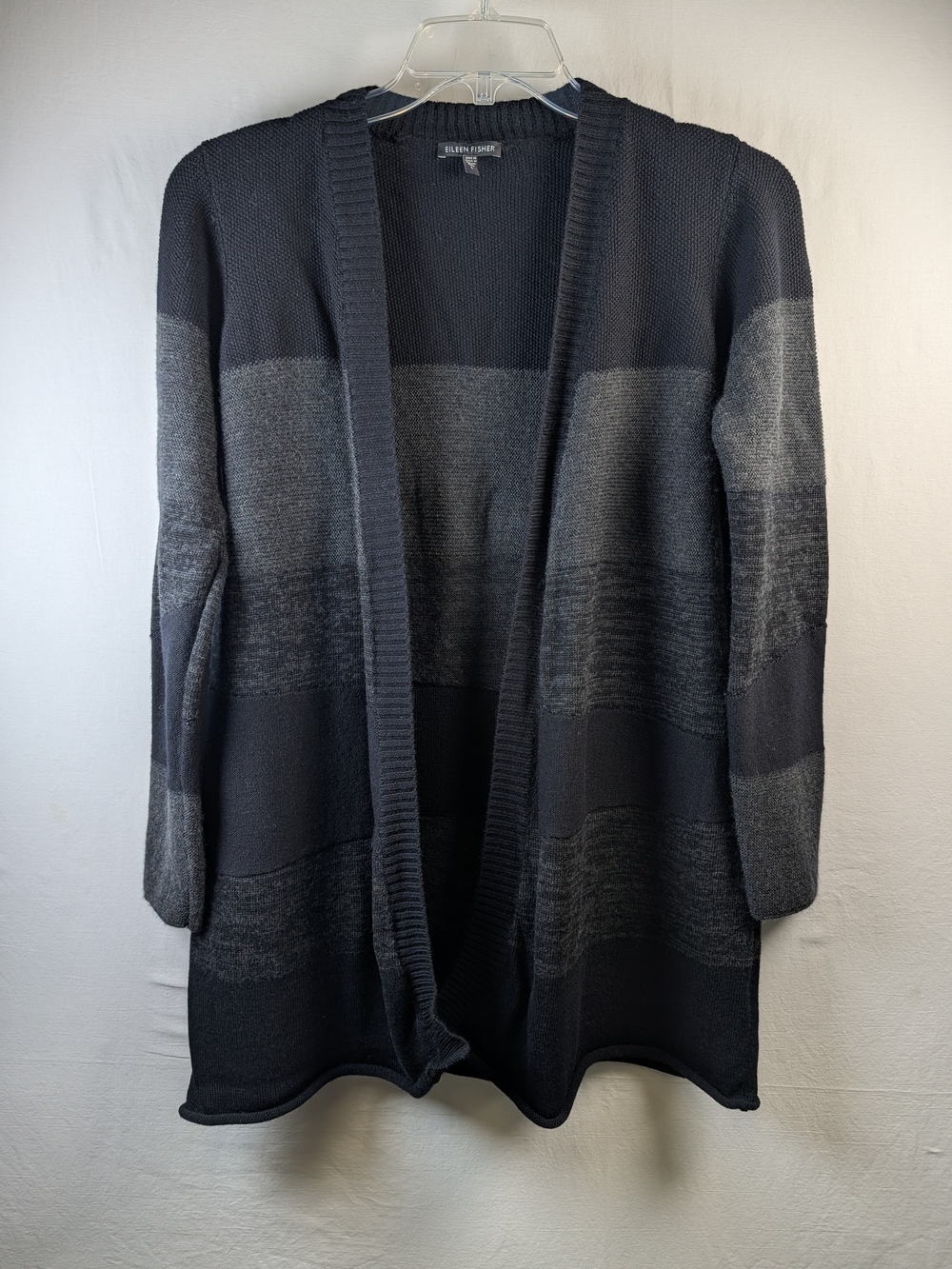Eileen Fisher Women’s Open-Front Striped Knit Cardigan - Charcoal/Gray